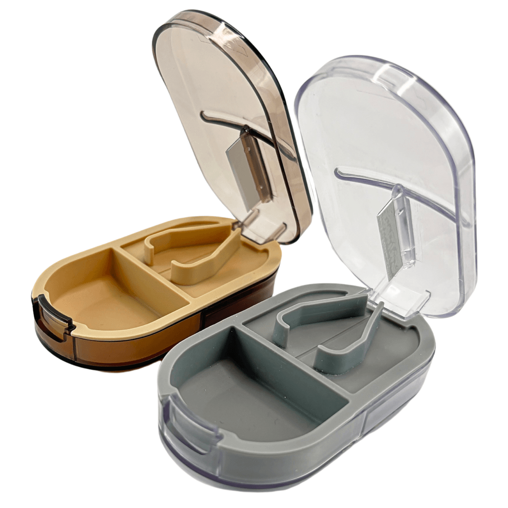 2-Pack Precision Pill Cutters – Gray & Brown detailed view NaN showing product features